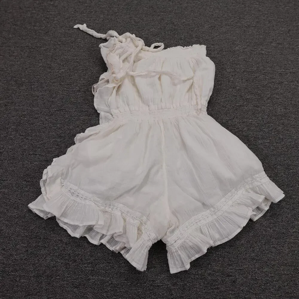 Free People Feeling Fancy Romper Womens XS White Off Shoulder Ruffle OB191-6890